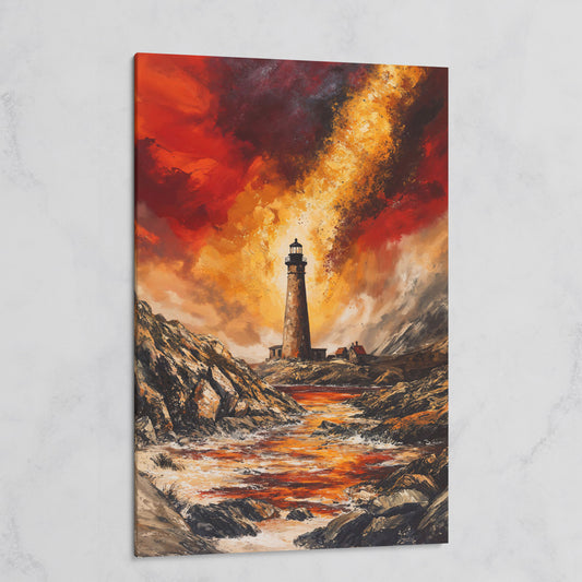 Stormy Lighthouse Seascape Canvas Art, Portrait Wall Print on gallery wrap