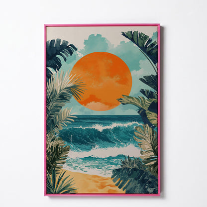 Sunny Seascape Canvas Print in pink floating frame
