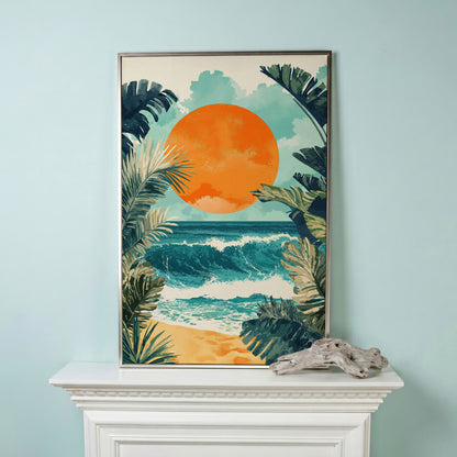 Sunny Seascape Canvas Print in silver floating frame
