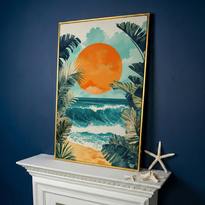 Sunny Seascape Canvas Print in yellow gold floating frame