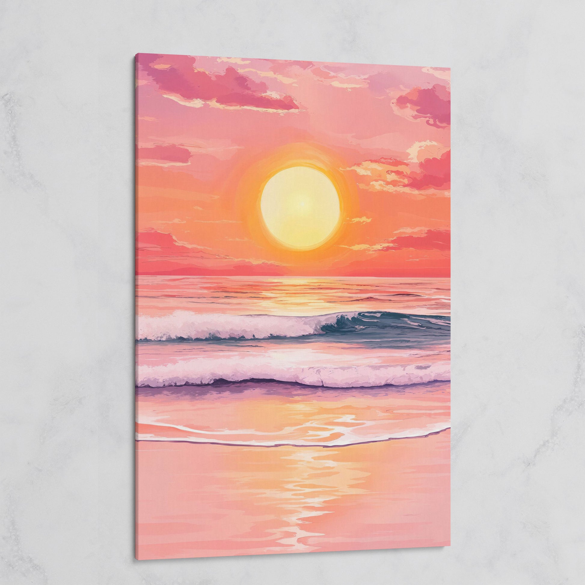 Sunset Over the Ocean Waves Canvas Wall Art on gallery wrap