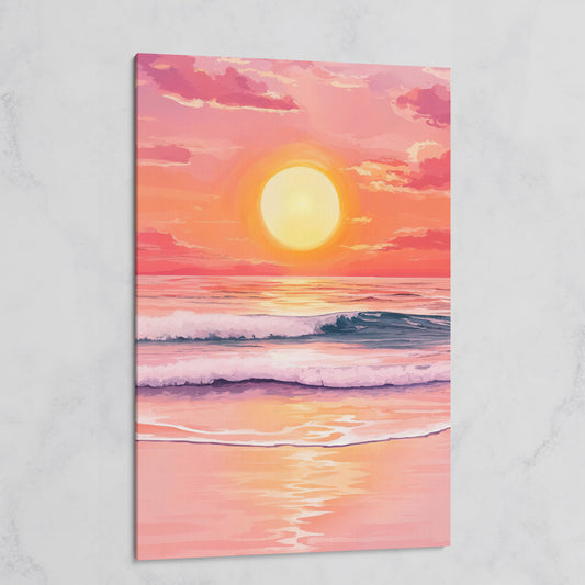 Sunset Over the Ocean Waves Canvas Wall Art on gallery wrap