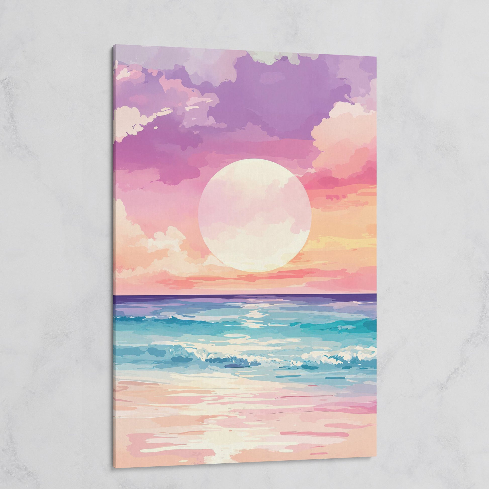 Ocean Sunset Canvas Print, Beach Wall Art, Portrait on gallery wrap