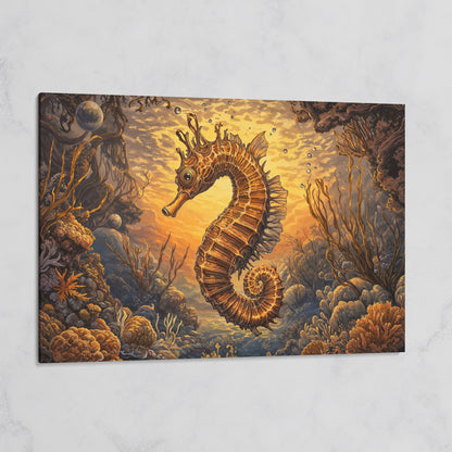 Seahorse and Coral Reef Underwater Scene Canvas Art on gallery wrap