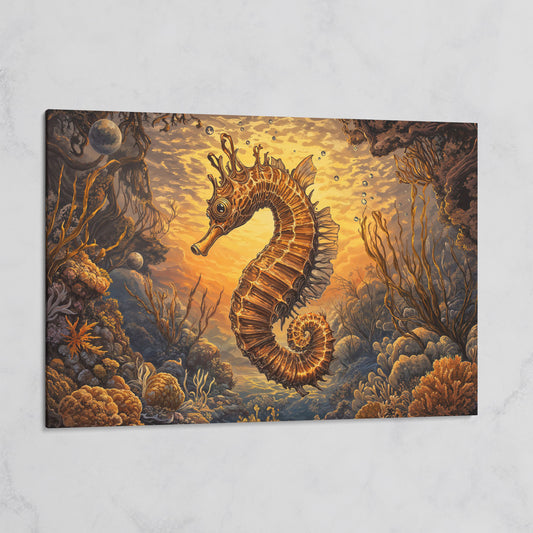 Seahorse and Coral Reef Underwater Scene Canvas Art on gallery wrap