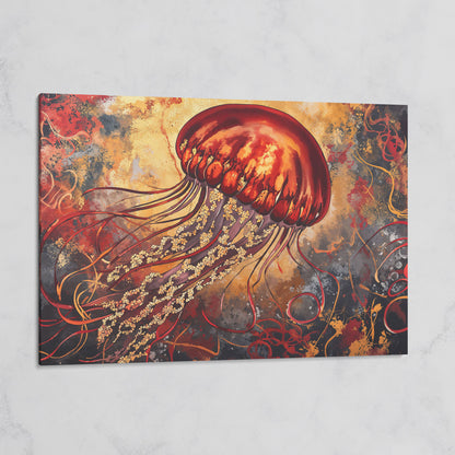 Lone Jellyfish Abstract Underwater Canvas Wall Art on gallery wrap