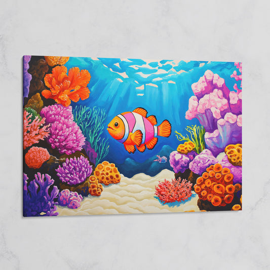 Clownfish in Coral Reef Canvas Wall Art on gallery wrap