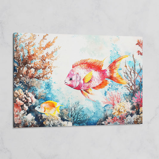 Coral Reef Canvas Art with Swimming Tropical Fish, Up to 94 Inches on gallery wrap