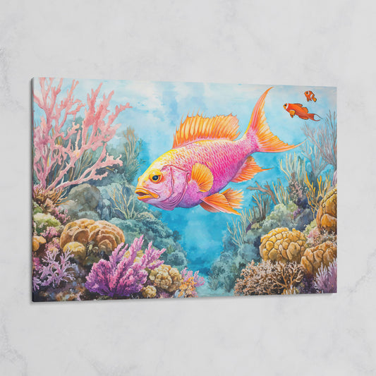 Tropical Fish and Coral Reef Underwater Canvas Wall Art on gallery wrap