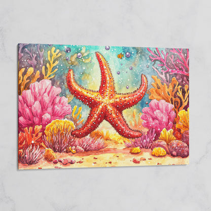 Starfish and Coral Reef Underwater Canvas Wall Art on gallery wrap