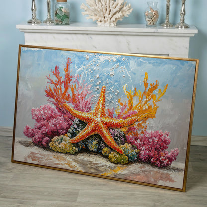 Starfish and Coral Reef Underwater Canvas Wall Art in rose gold floating frame