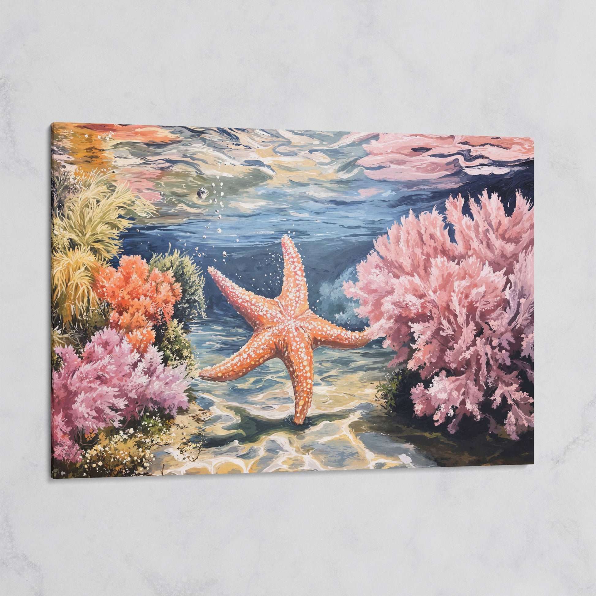 Underwater Coral Reef and Starfish Canvas Wall Art on gallery wrap