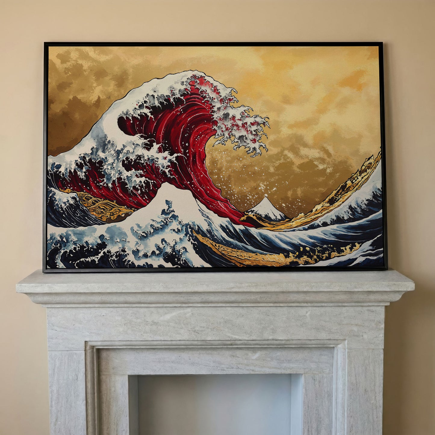 The Great Wave off Kanagawa Canvas in black floating frame
