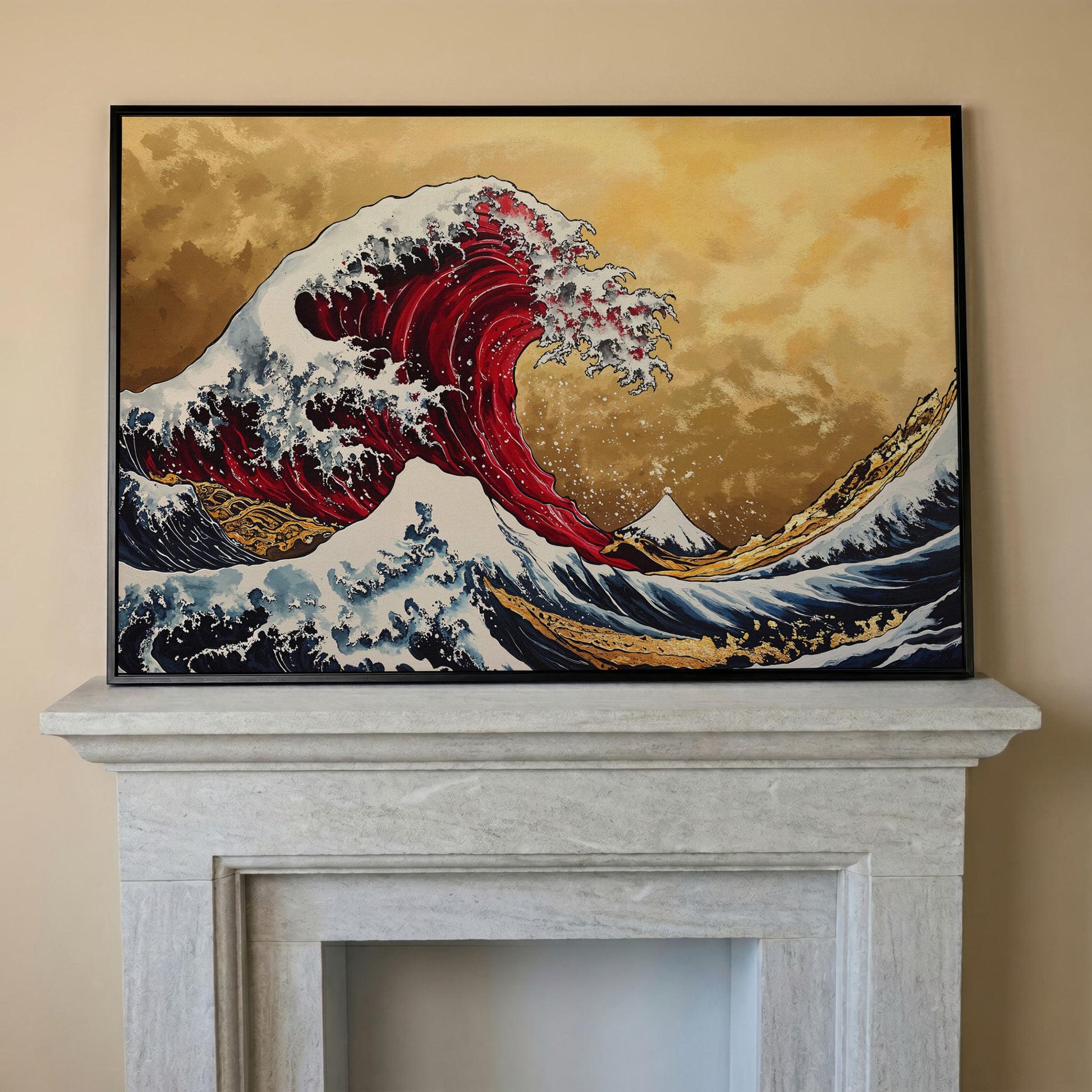The Great Wave off Kanagawa Canvas in black floating frame
