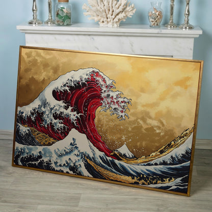 The Great Wave off Kanagawa Canvas in rose gold floating frame