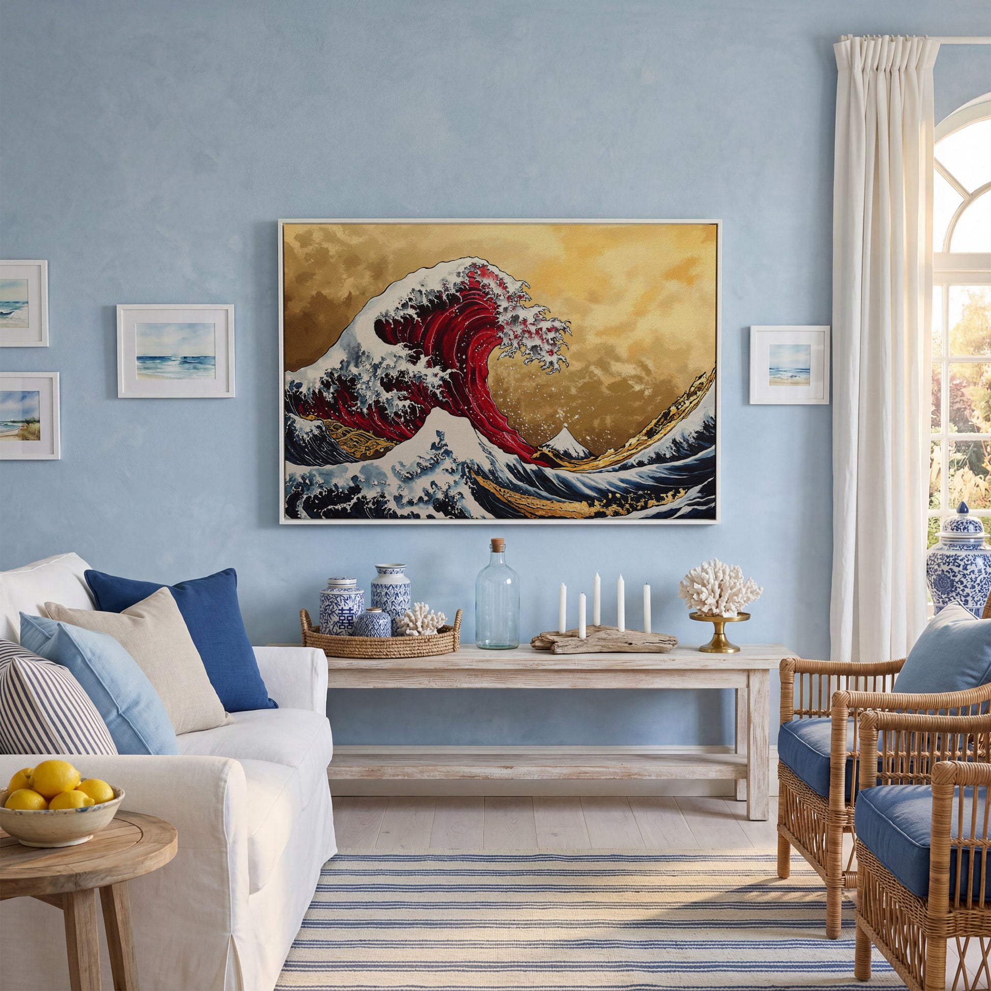 The Great Wave off Kanagawa Canvas in white floating frame