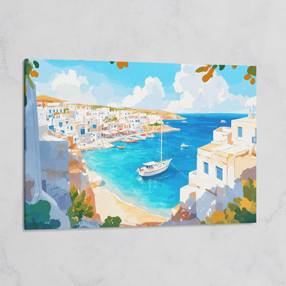 Greek Coastal Village with Mediterranean Seascape Canvas on gallery wrap