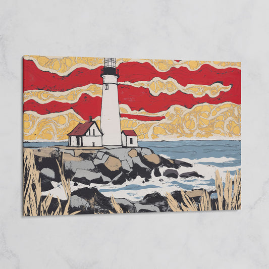 Lighthouse and Coastal Shoreline Canvas Wall Art on gallery wrap