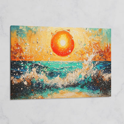 Ocean Sunset with Crashing Waves Canvas Wall Art on gallery wrap