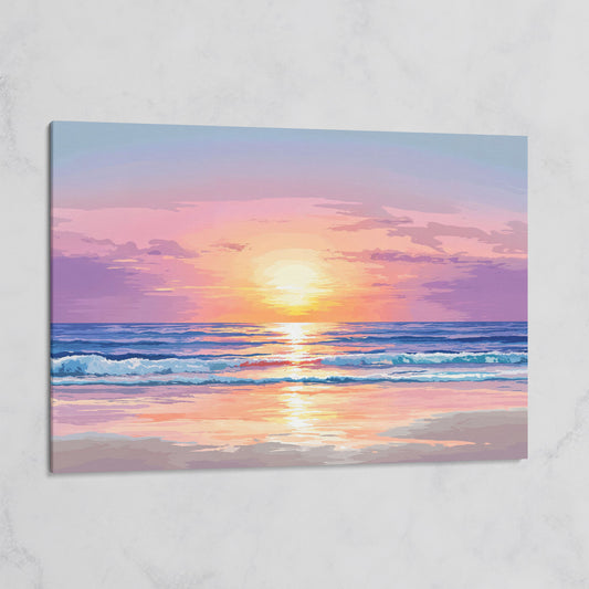 Ocean Sunset Canvas Art. Waves, Light and Wet Sand on gallery wrap