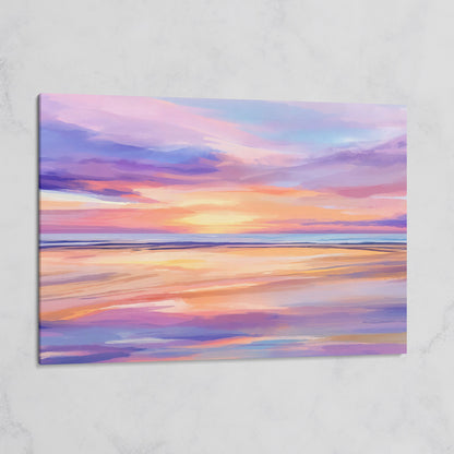 Coastal Sunset Reflection Canvas Art for Beach Walls on gallery wrap