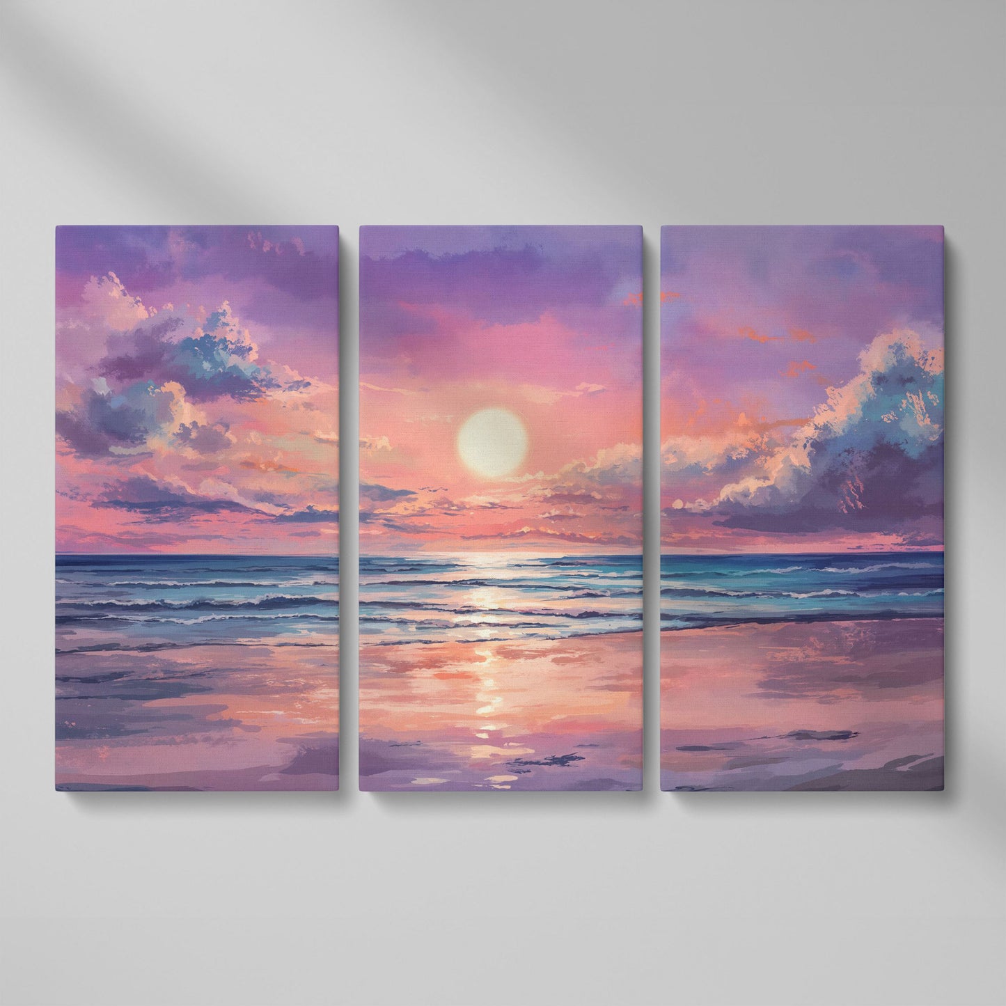Sunset Seascape Ocean Waves Canvas Wall Art as 3-panel split version