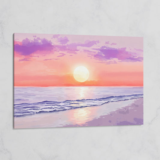 Ocean Sunset Beach Canvas Art, Waves and Horizon at Dusk on gallery wrap