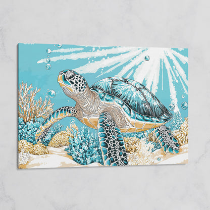Sea Turtle Ocean Canvas Art, Coral Reef Sunlight Wall Print on gallery wrap