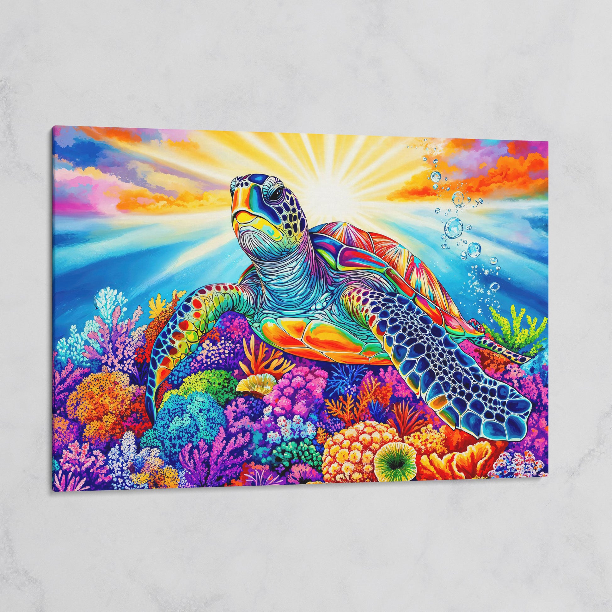 Sea Turtle Over Coral Reef Canvas Wall Art on gallery wrap