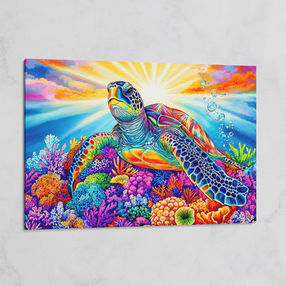 Sea Turtle Over Coral Reef Canvas Wall Art on gallery wrap