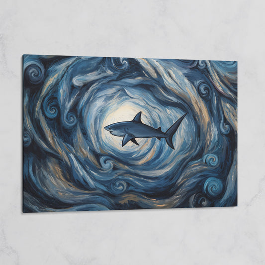 Shark in a Swirling Ocean Current Canvas Wall Art on gallery wrap