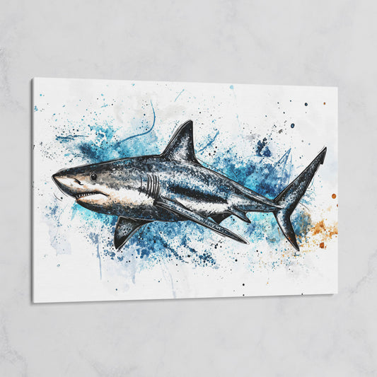 Shark in Motion Canvas Wall Art, Ocean Illustration Print on gallery wrap