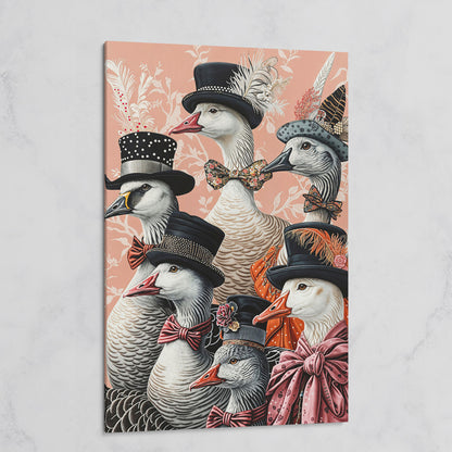 Dapper Geese in Victorian Suits Canvas Wall Art on gallery wrap