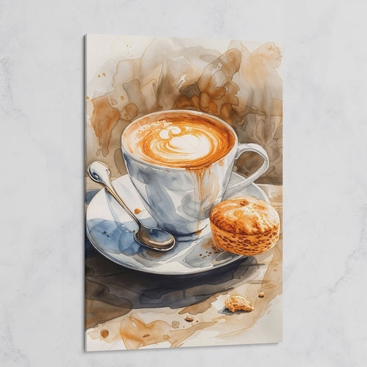 Cappuccino Still Life Canvas Art for Coffee Lovers on gallery wrap
