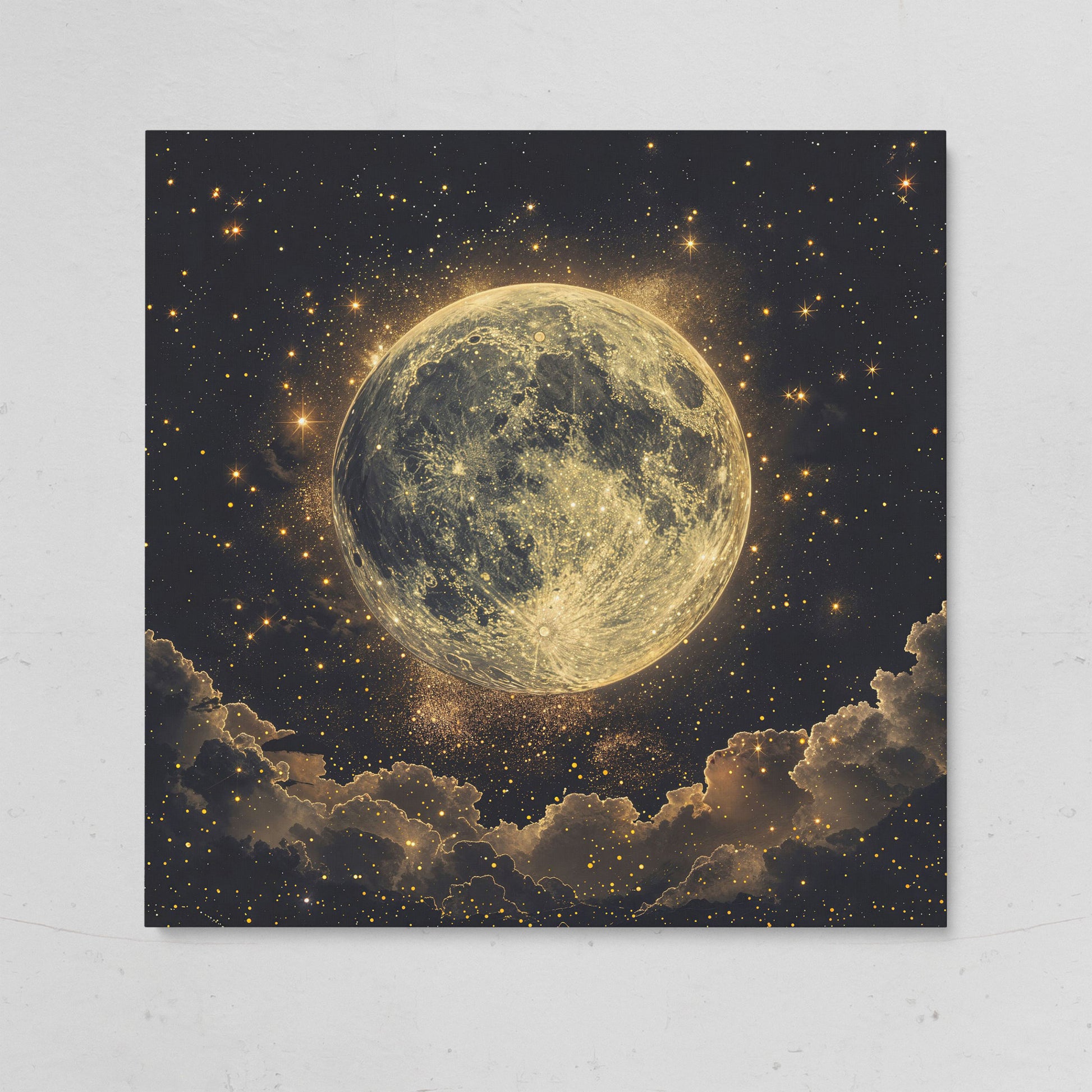 Full Moon and Stars Canvas Print on gallery wrap