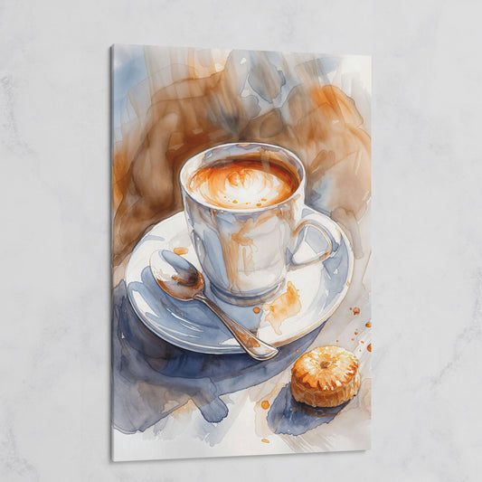 Cappuccino and Pastry Still Life Canvas Art for Kitchen or Café Walls on gallery wrap