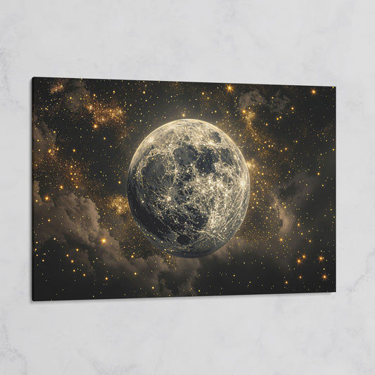 Shimmering Planet Canvas Art with Stars and Nebulae on gallery wrap