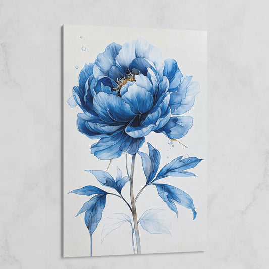 Blue Peony Canvas Wall Art, Single Flower Botanical Portrait on gallery wrap