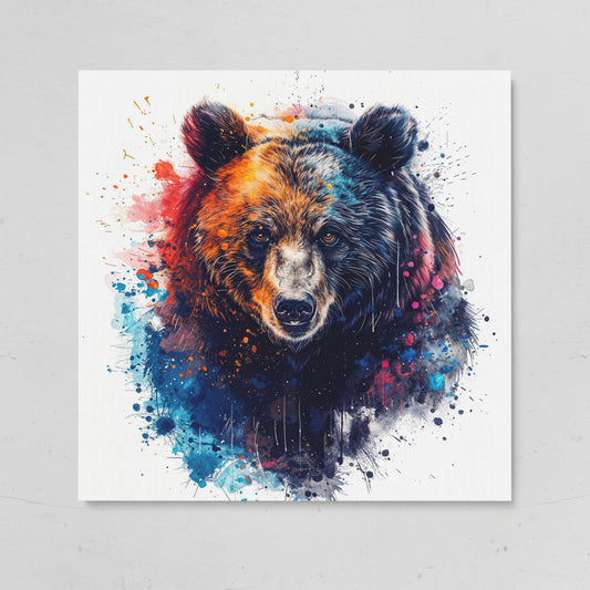 Abstract Grizzly Bear Face Canvas Wall Art on gallery wrap