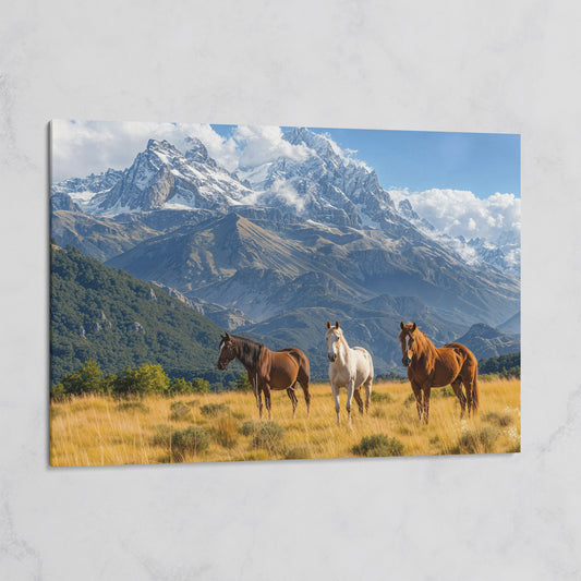 Grazing Horses in Alpine Light Canvas on gallery wrap