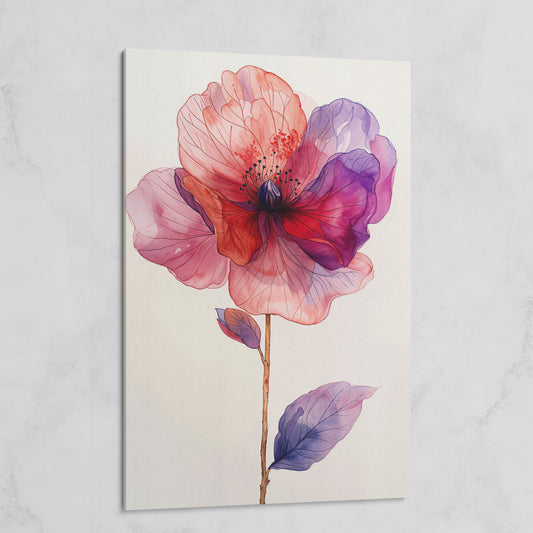 Watercolor Botanical Flower Canvas Art, Single Stem Portrait Print on gallery wrap