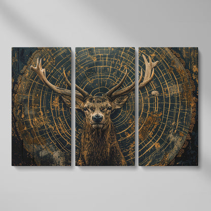 Stag in Tree Rings Canvas Print as 3-panel split version