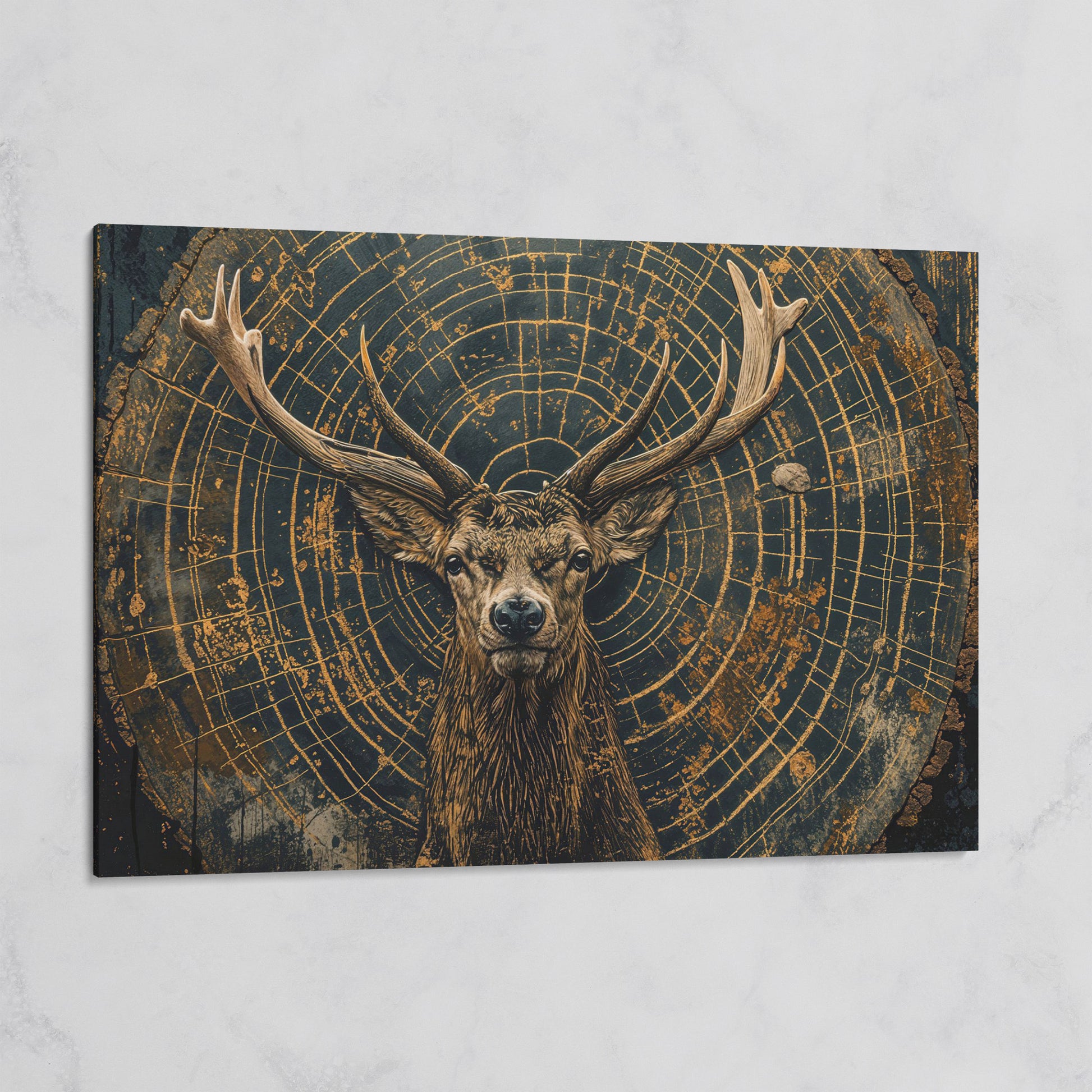 Stag in Tree Rings Canvas Print on gallery wrap