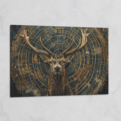 Stag in Tree Rings Canvas Print on gallery wrap