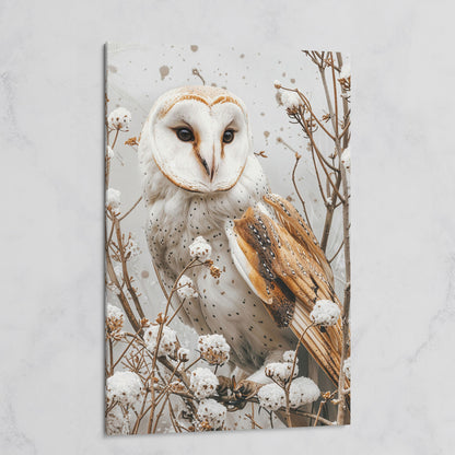 Snowy Owl Canvas Print with Winter Forest Palette on gallery wrap