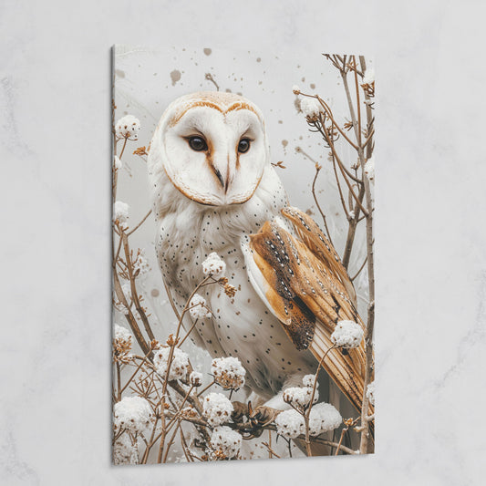 Snowy Owl Canvas Print with Winter Forest Palette on gallery wrap
