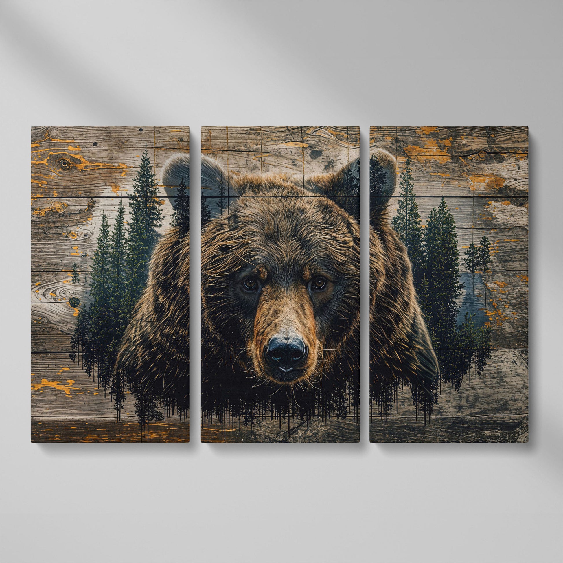 Brown Bear in Forest Canvas Print as 3-panel split version