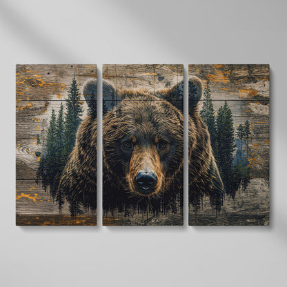 Brown Bear in Forest Canvas Print as 3-panel split version