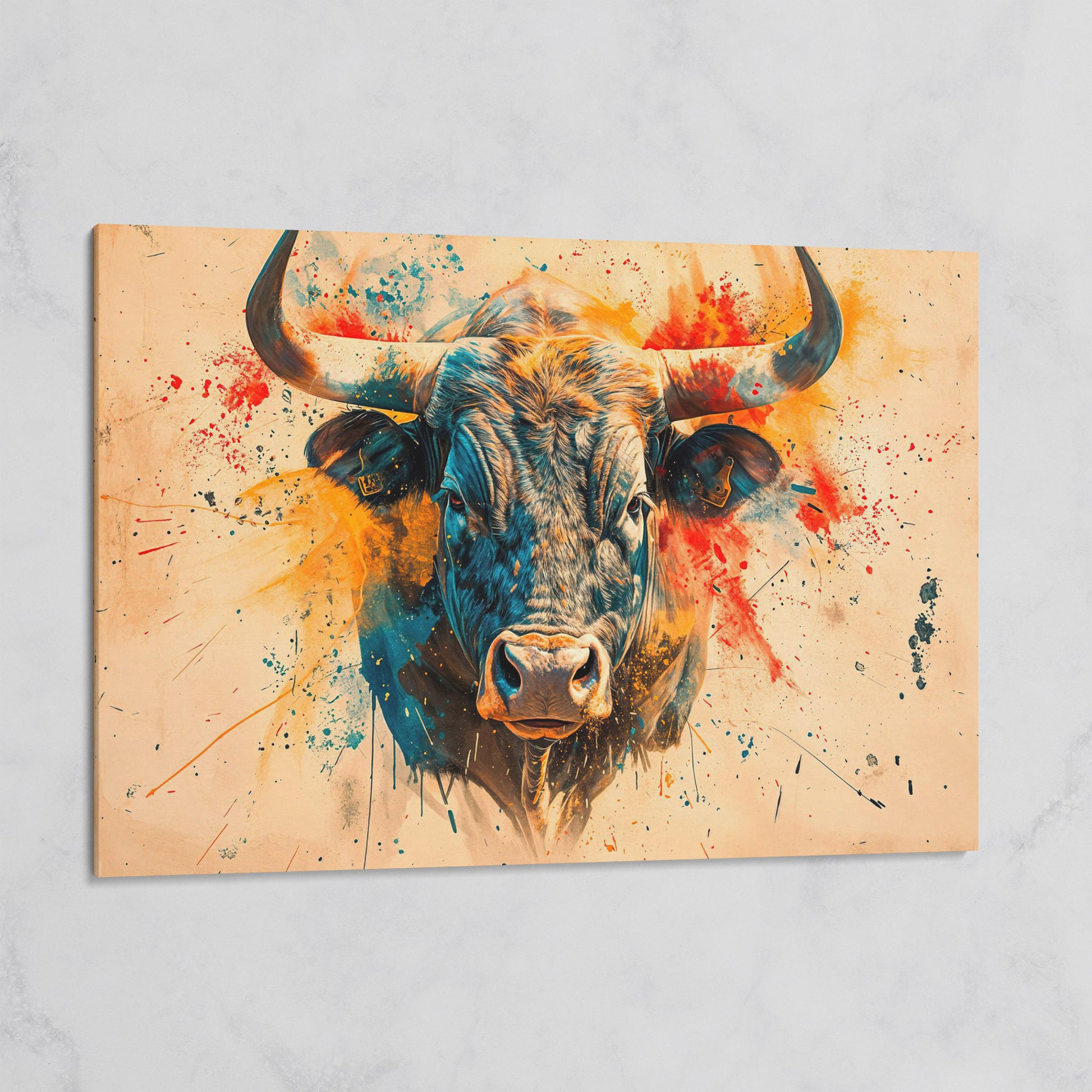 Bold Longhorn Bull Canvas Art, Head-On Portrait for Western Walls on gallery wrap