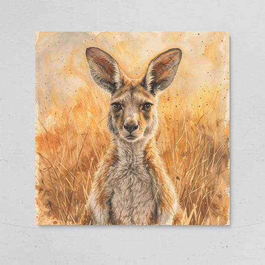 Kangaroo in Golden Grass Canvas on gallery wrap